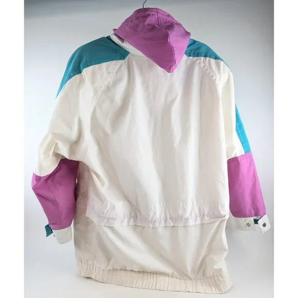 Vtg Current Seen Women’s 16W Colorblock Parka Jacket White Hooded Windbreaker - Picture 5 of 14